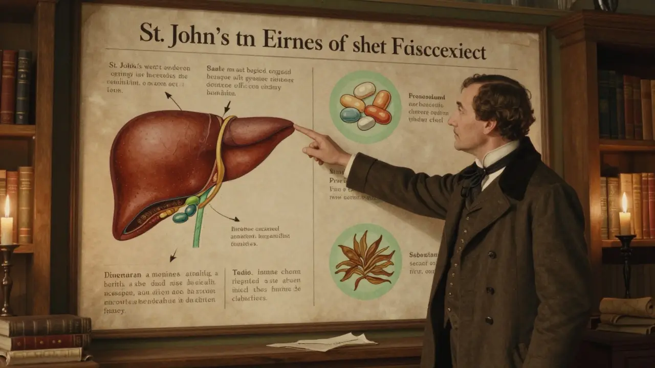 Medical advisor pointing to a chart showing how herbs interfere with birth control, vintage illustrative style.