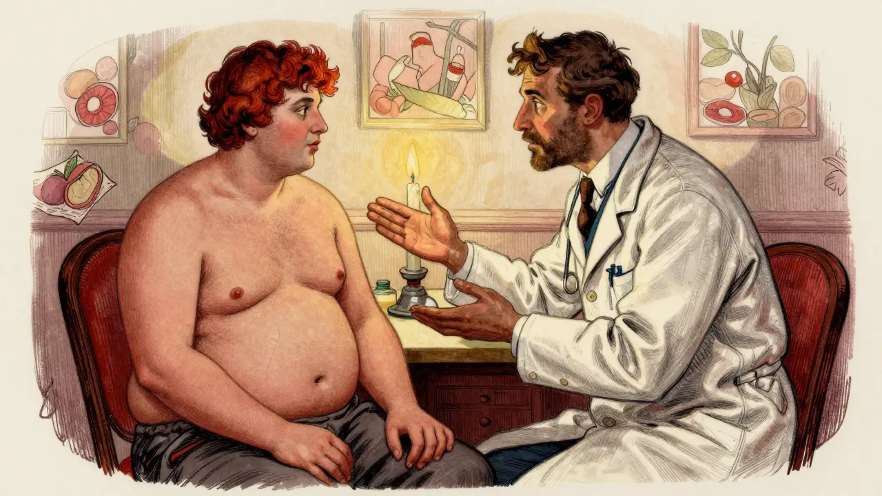 Physician consulting with patient regarding health risk factors